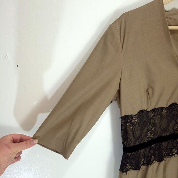 Sandra Angelozzi Taupe Dress with Black Lace Waist - Picture 3 of 13